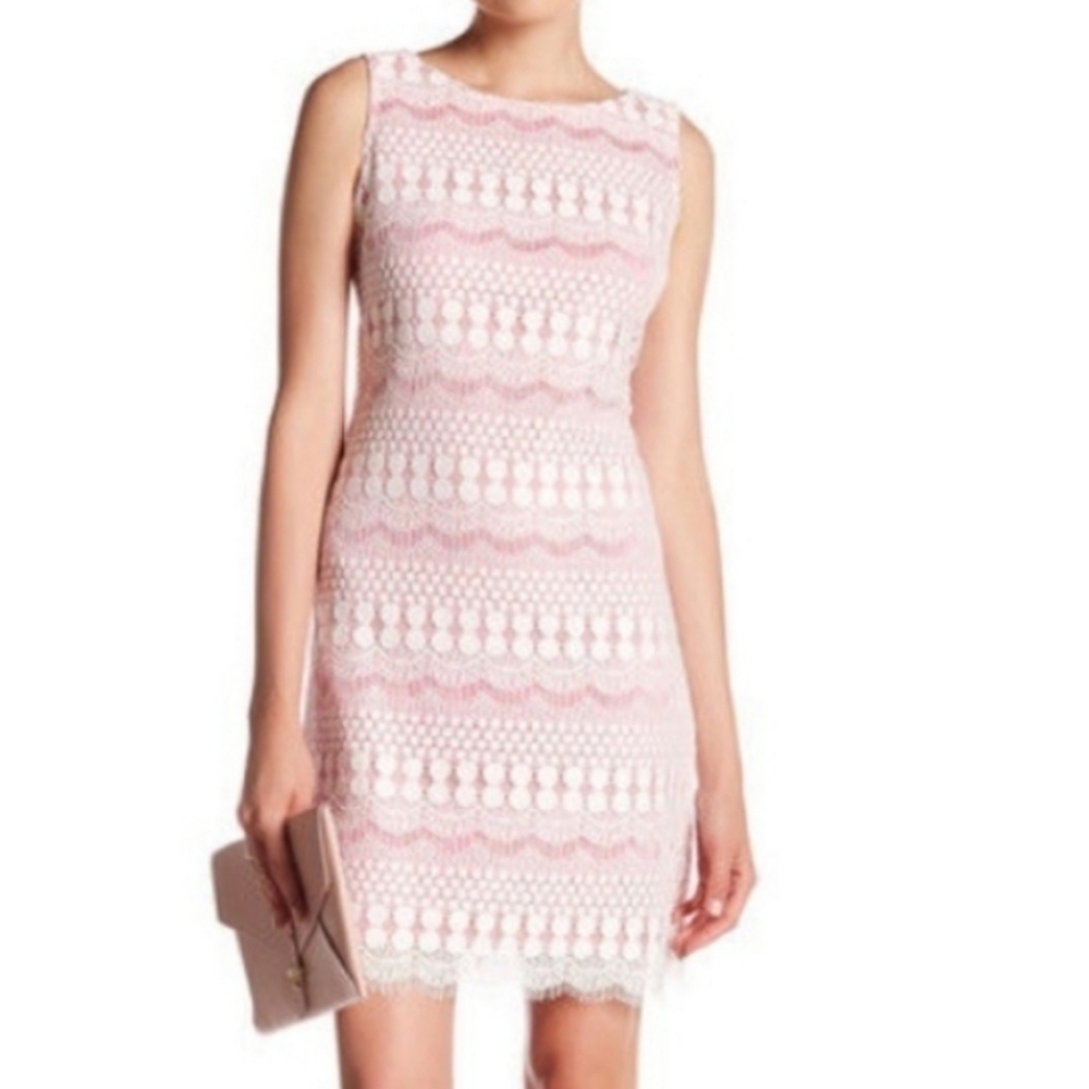 Eliza J Lace Overlay Coral Shift Sleeveless Dress Size 2